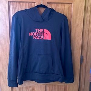 North Face, sweatshirt, pink, black, lightly worn